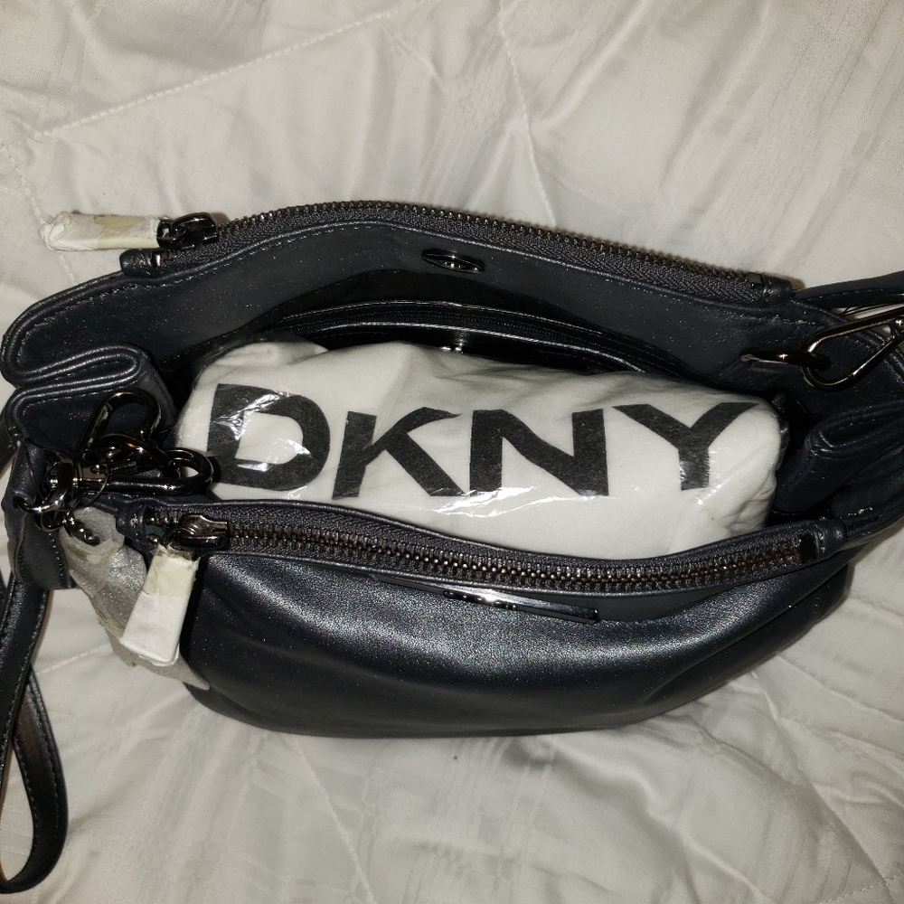 DKNY Lamb Nappa Metallic Black Leather Purse Crossbody